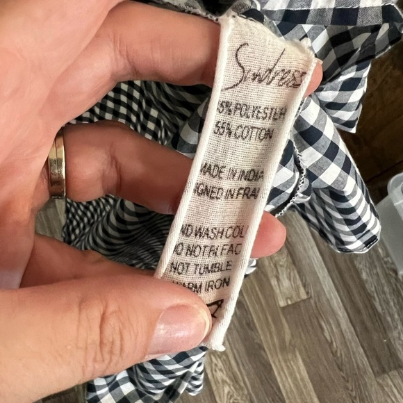 Sundress Alena Gingham Pom Pom Off Shoulder High Low Dress - Picture 14 of 14